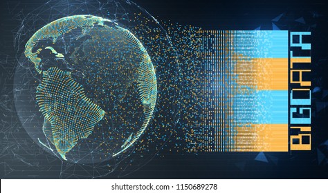 vector globe, planet earth, from dots. concept bigdata, processing and data collection