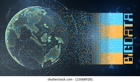 vector globe, planet earth, from dots. concept bigdata, processing and data collection