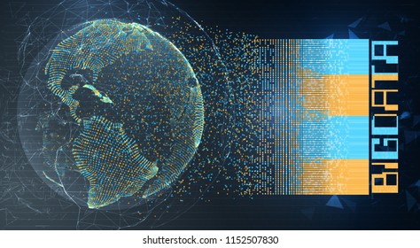 vector globe, planet earth, from dots. concept bigdata, processing and data collection