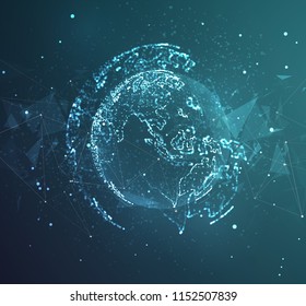 vector globe, planet earth, from dots. concept bigdata, processing and data collection
