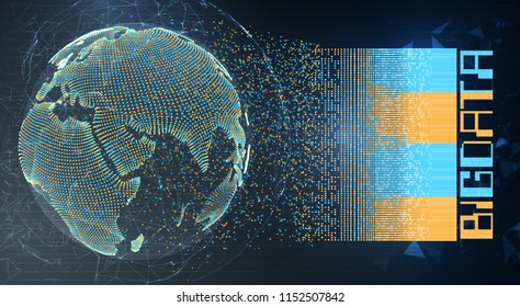 vector globe, planet earth, from dots. concept bigdata, processing and data collection