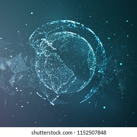 vector globe, planet earth, from dots. concept bigdata, processing and data collection
