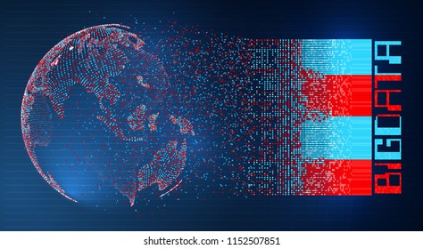 vector globe, planet earth, from dots. concept bigdata, processing and data collection