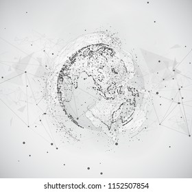 vector globe, planet earth, from dots. concept bigdata, processing and data collection