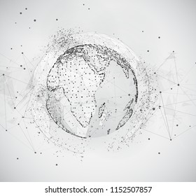 vector globe, planet earth, from dots. concept bigdata, processing and data collection