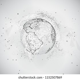 vector globe, planet earth, from dots. concept bigdata, processing and data collection