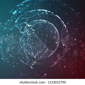 vector globe, planet earth, from dots. concept bigdata, processing and data collection