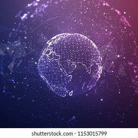 vector globe, planet earth, from dots. concept bigdata, processing and data collection