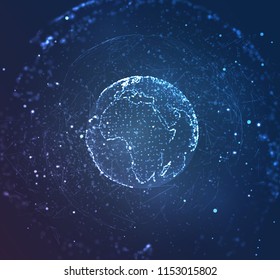vector globe, planet earth, from dots. concept bigdata, processing and data collection
