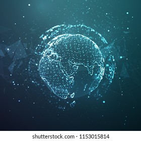 vector globe, planet earth, from dots. concept bigdata, processing and data collection