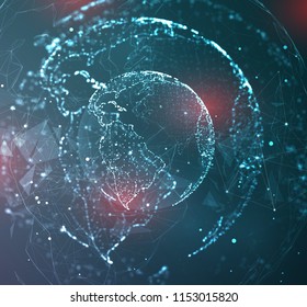 vector globe, planet earth, from dots. concept bigdata, processing and data collection