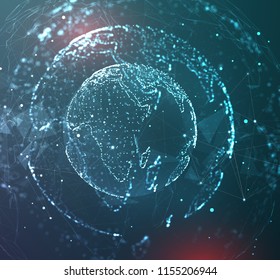 vector globe, planet earth, from dots. concept bigdata, processing and data collection
