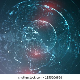 vector globe, planet earth, from dots. concept bigdata, processing and data collection