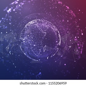vector globe, planet earth, from dots. concept bigdata, processing and data collection
