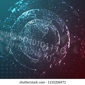 vector globe, planet earth, from dots. concept bigdata, processing and data collection