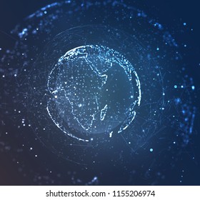 vector globe, planet earth, from dots. concept bigdata, processing and data collection