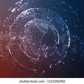 vector globe, planet earth, from dots. concept bigdata, processing and data collection