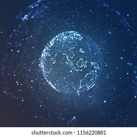 vector globe, planet earth, from dots. concept bigdata, processing and data collection