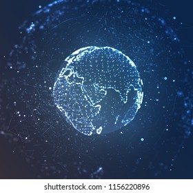 vector globe, planet earth, from dots. concept bigdata, processing and data collection