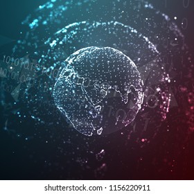 vector globe, planet earth, from dots. concept bigdata, processing and data collection