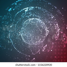 vector globe, planet earth, from dots. concept bigdata, processing and data collection
