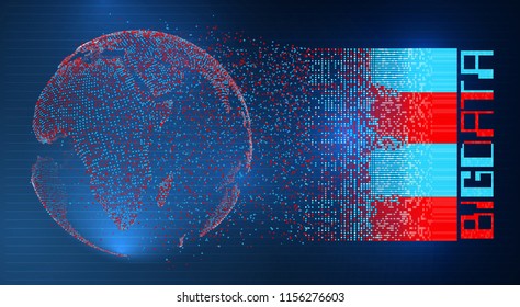 vector globe, planet earth, from dots. concept bigdata, processing and data collection
