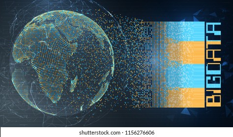 Vector Globe, Planet Earth, From Dots. Concept Bigdata, Processing And Data Collection