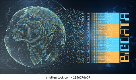 vector globe, planet earth, from dots. concept bigdata, processing and data collection
