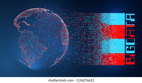 vector globe, planet earth, from dots. concept bigdata, processing and data collection
