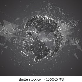 vector globe, planet earth, from dots. concept bigdata, processing and data collection
