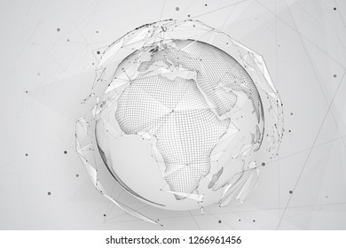 vector globe, planet earth, from dots. concept bigdata, processing and data collection