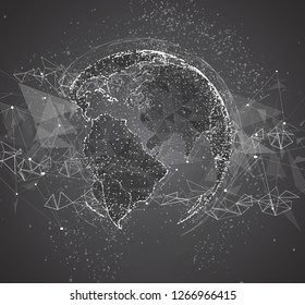 vector globe, planet earth, from dots. concept bigdata, processing and data collection