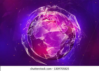 vector globe, planet earth, from dots. concept bigdata, processing and data collection