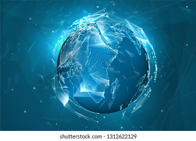 vector globe, planet earth, from dots. concept bigdata, processing and data collection