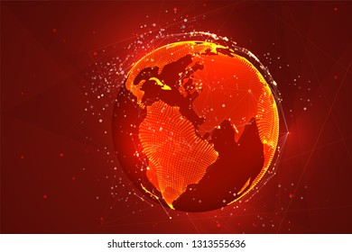 vector globe, planet earth, from dots. concept bigdata, processing and data collection