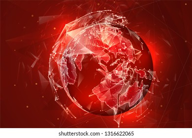 vector globe, planet earth, from dots. concept bigdata, processing and data collection