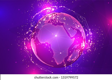 vector globe, planet earth, from dots. concept bigdata, processing and data collection