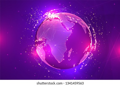 vector globe, planet earth, from dots. concept bigdata, processing and data collection