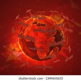 vector globe, planet earth, from dots. concept bigdata, processing and data collection