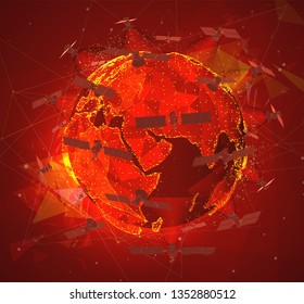 vector globe, planet earth, from dots. concept bigdata, processing and data collection