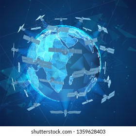 vector globe, planet earth, from dots. communications satellite of near-earth orbit. concept bigdata.