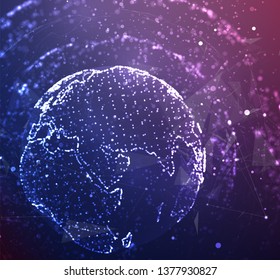 vector globe, planet earth, from dots. concept bigdata, processing and data collection