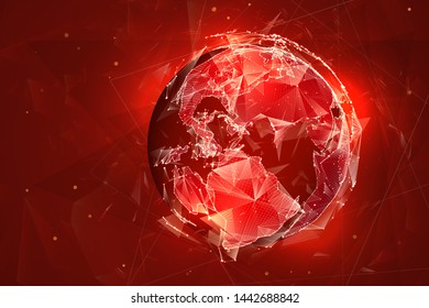 vector globe, planet earth, from dots. concept bigdata, processing and data collection