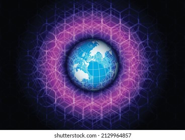 vector globe planet, World map, Global social network, Mesh Violet and blue futuristic background with planet Earth, Internet and technology background, illustration vector design