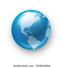 Vector Globe Realistic Glass Blue Icon on White Background