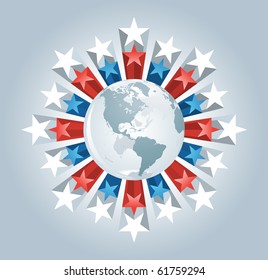 Vector globe and stars burst. Elements are layered separately in vector file.