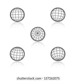 Vector globe symbols with shadow - icons of world