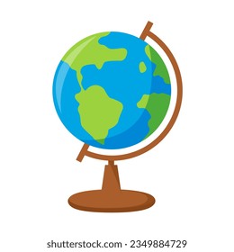 Vector globe of the world. Blue globe. School globe. Isolated on a white background. Flat style.	
