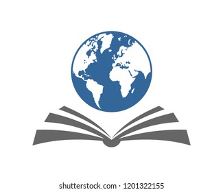 Vector Globe the World with Book School Sign Symbol Icon Logo Design Inspiration