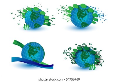 vector globes with satellites in four different variants
